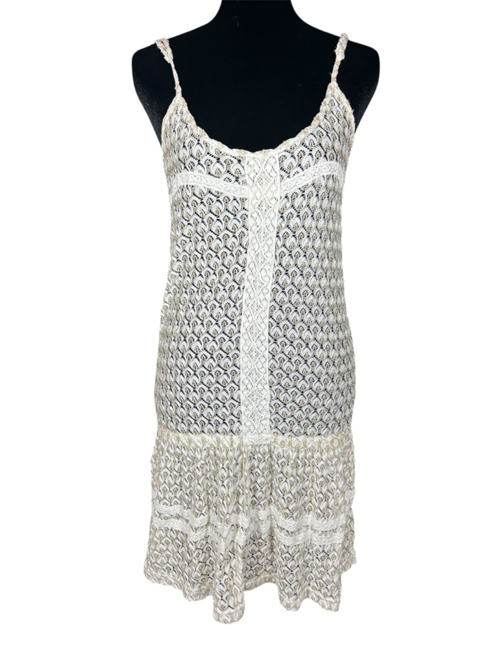 Golden Hour Metallic Crochet‎ Lace Tiered Slip Dress Boho Romantic
